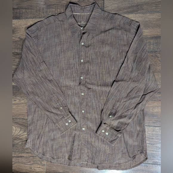 Tommy Bahama Men's Size XL Brown Beige Blue Striped Long Sleeve Button Up Shirt - Picture 2 of 14